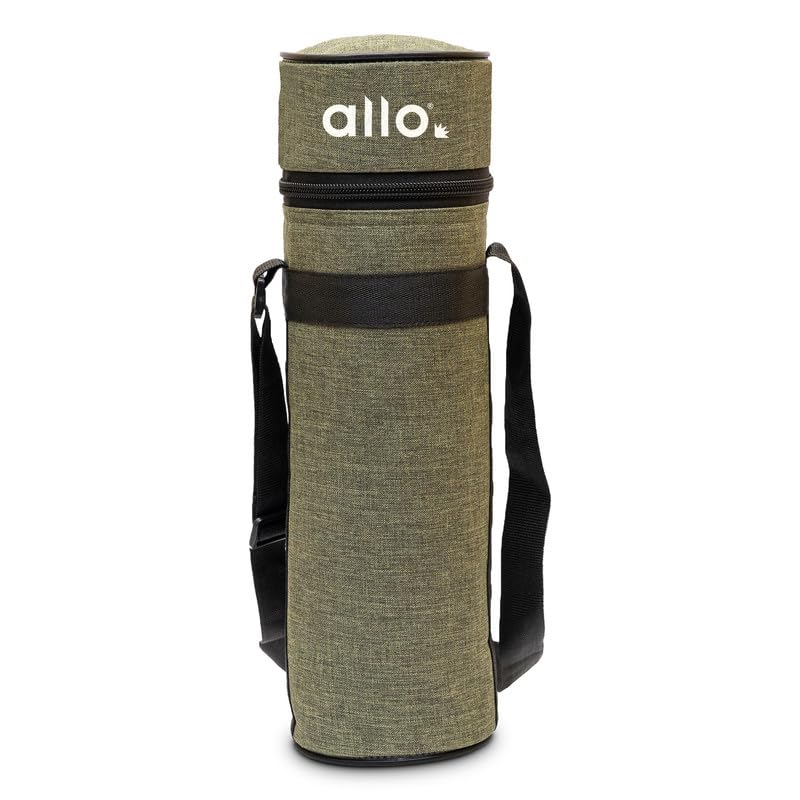 Allo Polyester Thermal Insulated Water Bottle Cover 750ml, 1L to 1.5 Litre - Waterproof Modern Carrier Bag with Adjustable Shoulder Strap & Zipper for Travel, Hiking, Office & School Kids, Green - Image 1
