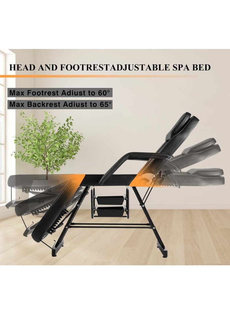 Foldable Facial Chair Massage Bed Salon Spa Multipurpose Massage Bed Spa Salon Facial Tattoo Chairs BLACK - Image 2