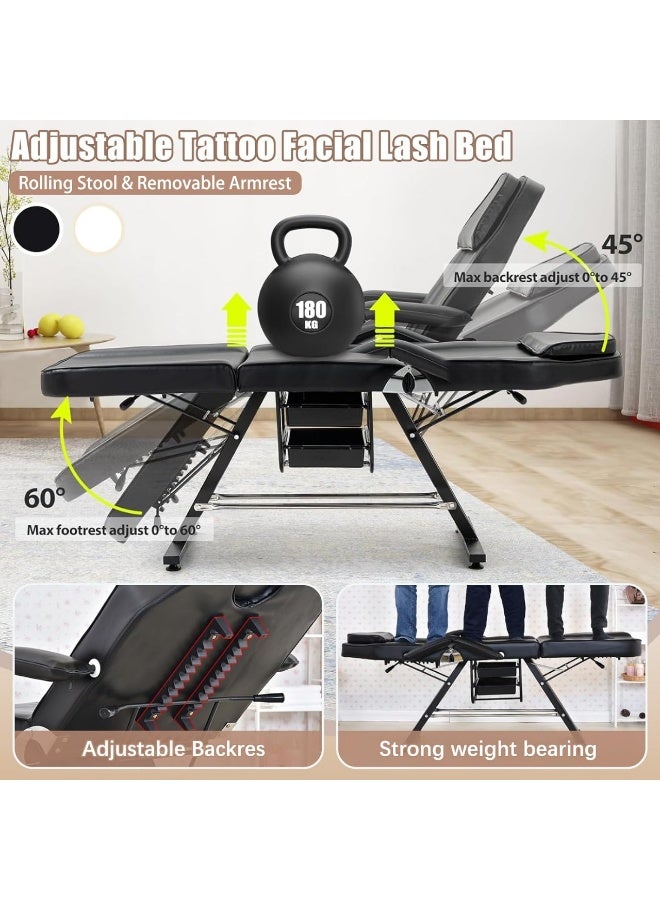 Foldable Facial Chair Massage Bed Salon Spa Multipurpose Massage Bed Spa Salon Facial Tattoo Chairs BLACK - Image 5