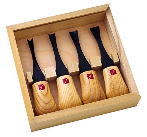 Flexcut Carving Tools WideFormat Palm Gouges Ash Hardwood Handles and Carbon Steel Blades Set of 4 FR404