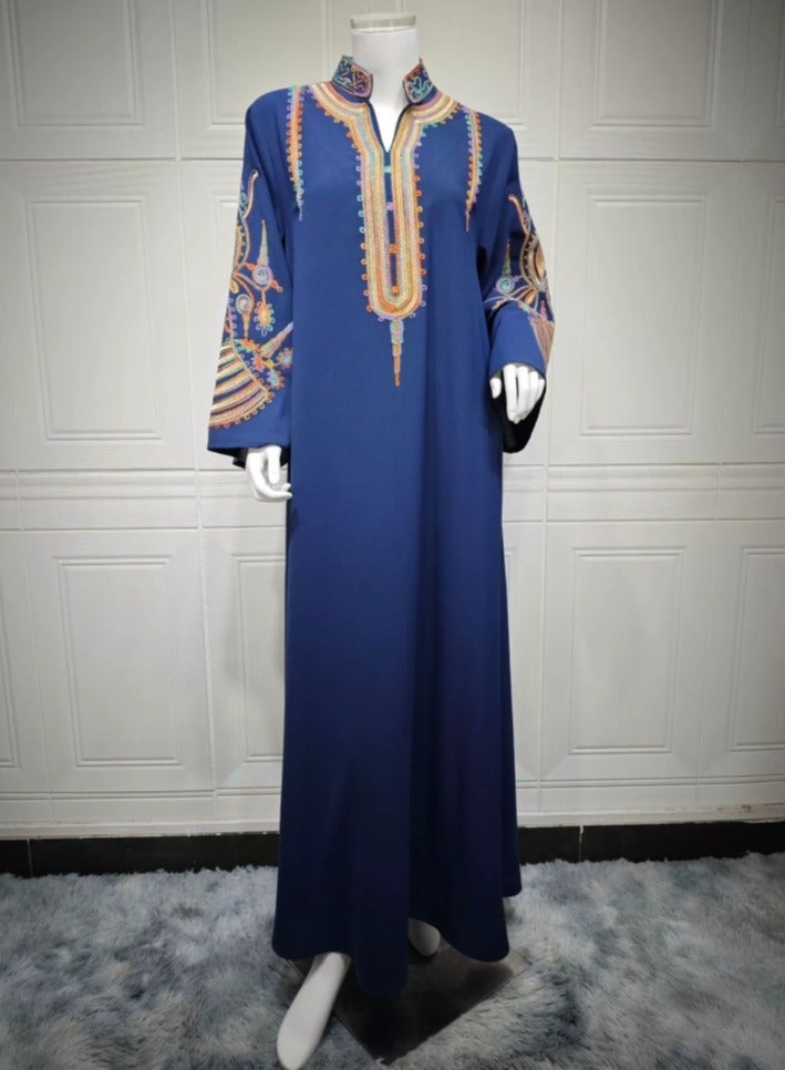 إسكدنيا السيدات الفاخرة مطرزة رداء مسلم أبايا فستان المساء الطويل الأزرق - Image 2
