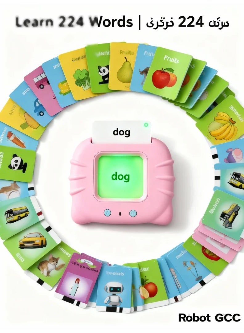 robotgcc Kids Bilingual Flash Card Machine – Pink Educational Toy | Arabic & English Talking Learning Cards - Image 2