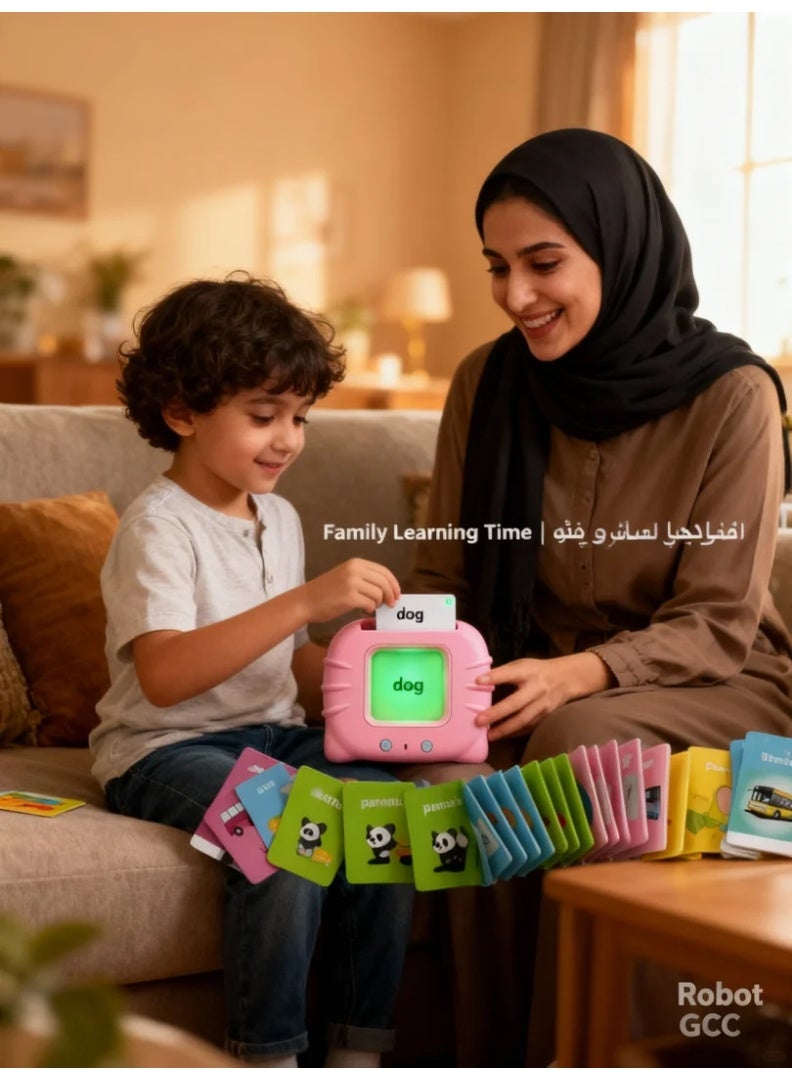 robotgcc Kids Bilingual Flash Card Machine – Pink Educational Toy | Arabic & English Talking Learning Cards - Image 5