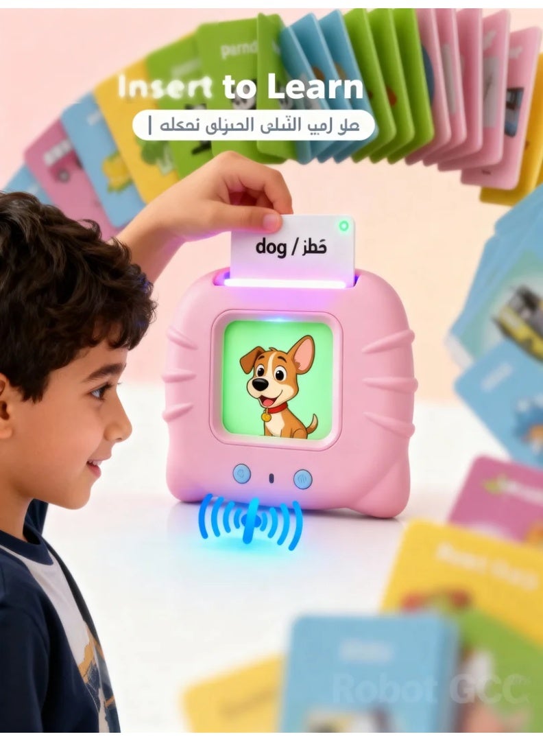 robotgcc Kids Bilingual Flash Card Machine – Pink Educational Toy | Arabic & English Talking Learning Cards - Image 4