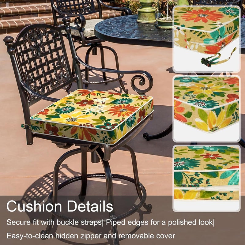 LVTXIII Patio Chair Cushions 19"x19"x3", Water-Repellent Outdoor Seat Cushions for Patio Furniture, Square Chair Pads with Ties for Home Garden Decoration, Set of 2, Floral Multi - Image 4