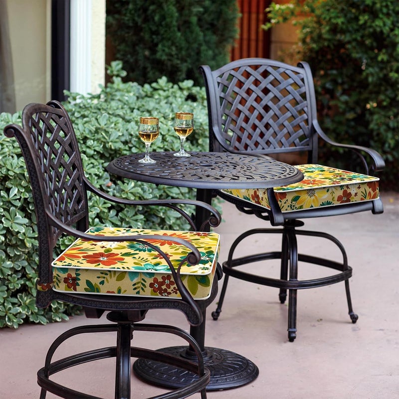LVTXIII Patio Chair Cushions 19"x19"x3", Water-Repellent Outdoor Seat Cushions for Patio Furniture, Square Chair Pads with Ties for Home Garden Decoration, Set of 2, Floral Multi - Image 2
