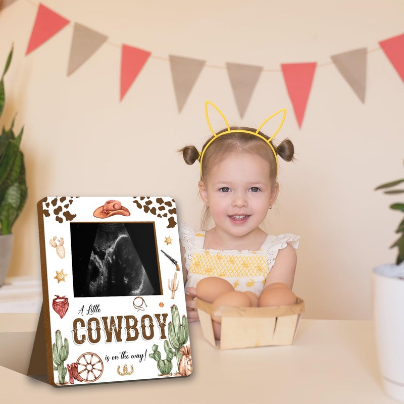 Alodr Cowboy Baby Shower Decorations  Baby Shower Sign Picture Frame  Cowboy Party Decor For Gender Reveal  Pregnancy Milestone Keepsake  Pregnancy Announcement Sonogram Photo Frames - Image 5