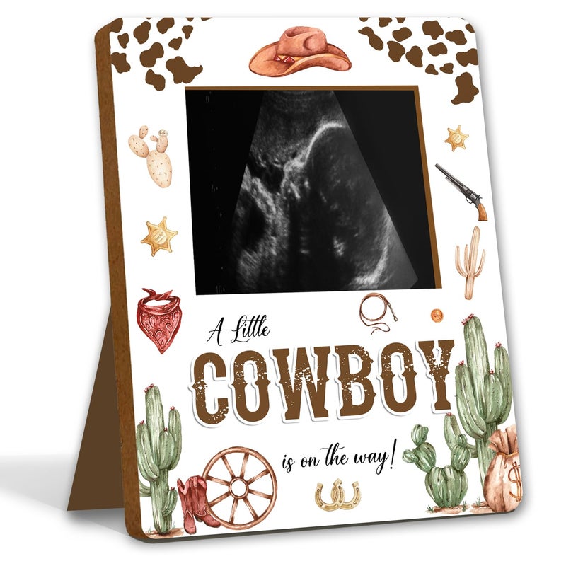 Alodr Cowboy Baby Shower Decorations  Baby Shower Sign Picture Frame  Cowboy Party Decor For Gender Reveal  Pregnancy Milestone Keepsake  Pregnancy Announcement Sonogram Photo Frames - Image 1