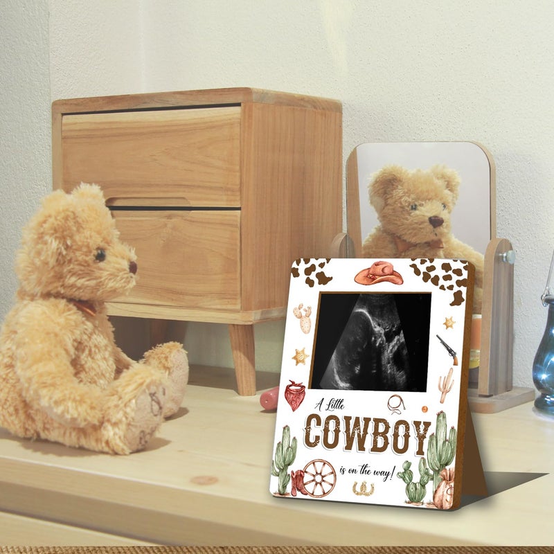 Alodr Cowboy Baby Shower Decorations  Baby Shower Sign Picture Frame  Cowboy Party Decor For Gender Reveal  Pregnancy Milestone Keepsake  Pregnancy Announcement Sonogram Photo Frames - Image 3
