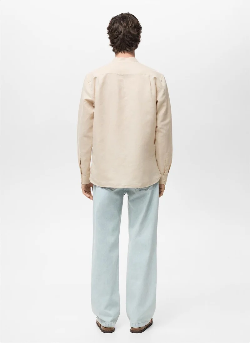 مانجو مان Casual Mao Collar Linen Shirt