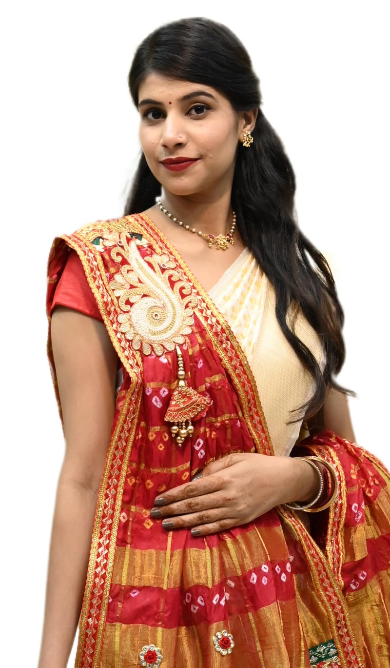 RANISATIYA Marwadi Rajasthani Bandhej Broch Plated Odhana Chunri, Piliya & Pomcha (13,ND (RED) Ghatchola, FREE SIZE) - Image 2