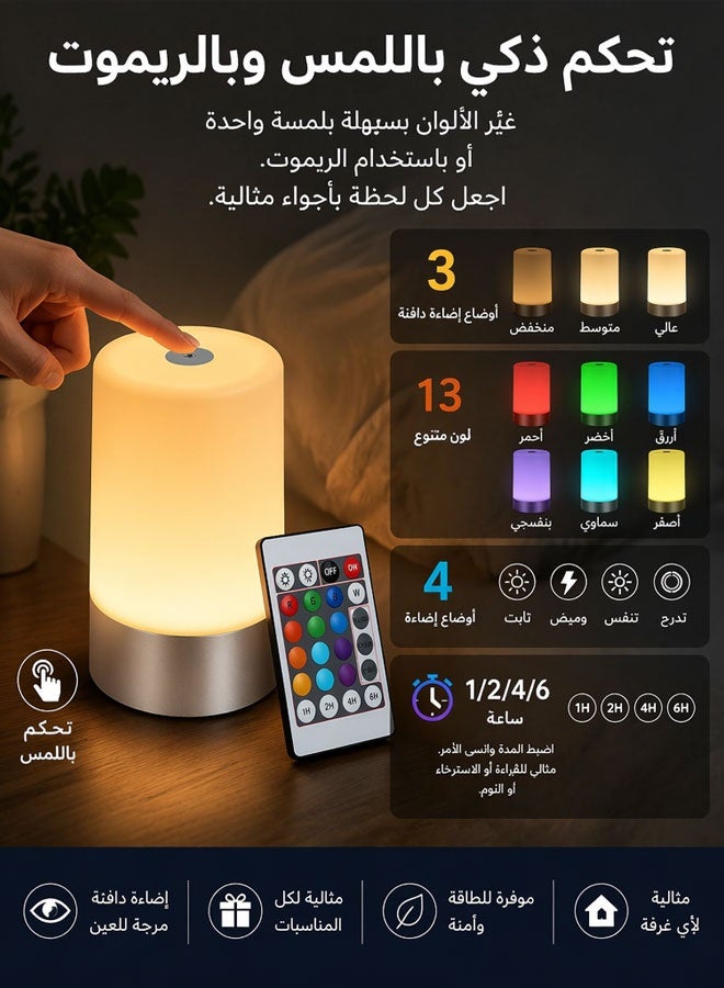 Touch Night Light for Nursery, Baby Lamp, 3500mAh Battery | Night Light for Baby Nursery, Remote and Touch Control, 13 Color 4 Modes 5 Brightness and Timer, Lamp for Kids, Breastfeeding - Image 3