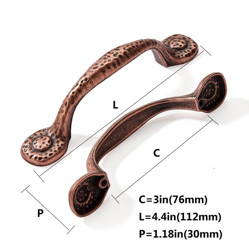 CABDM 6 Pack Rustic Pulls,Antique Copper Cabinet Pulls Hammered Cabinet Pulls Kitchen Cabinet Hardware Vintage Pulls for Drawers 3 Inch (76mm) Hole Center - Image 2