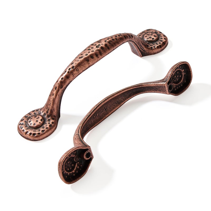 CABDM 6 Pack Rustic Pulls,Antique Copper Cabinet Pulls Hammered Cabinet Pulls Kitchen Cabinet Hardware Vintage Pulls for Drawers 3 Inch (76mm) Hole Center - Image 1