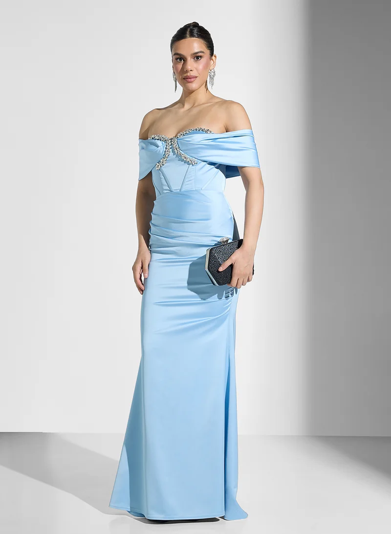 Akadia Fashion Off Shoulder Satin Dress