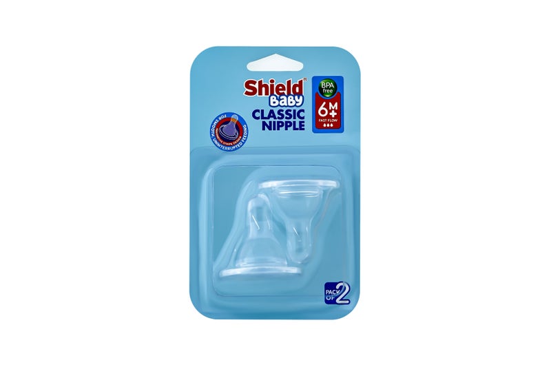Shield Classic Silicone Baby Nipple 6M+ – Fast Flow Standard Neck Bottle Teat, BPA-Free Soft Nipple for Older Infants - Image 1