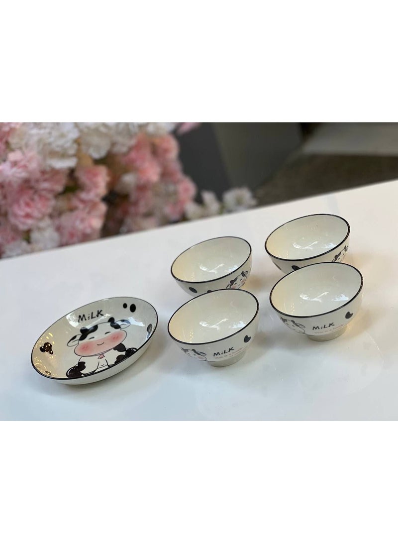 Porcelain breakfast set 5 (4 bowls + deep plate) - Image 2