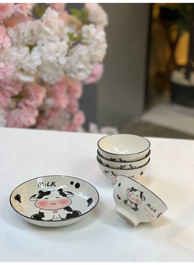 Porcelain breakfast set 5 (4 bowls + deep plate) - Image 1