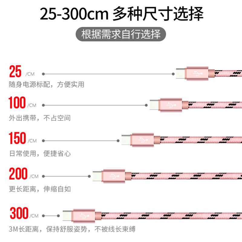 Tiger pattern grid data cable suitable for Android TYPE C Apple fast charging cable 1.5 meters 2 meters 3 meters charging cable 2 meters type c black - Image 5