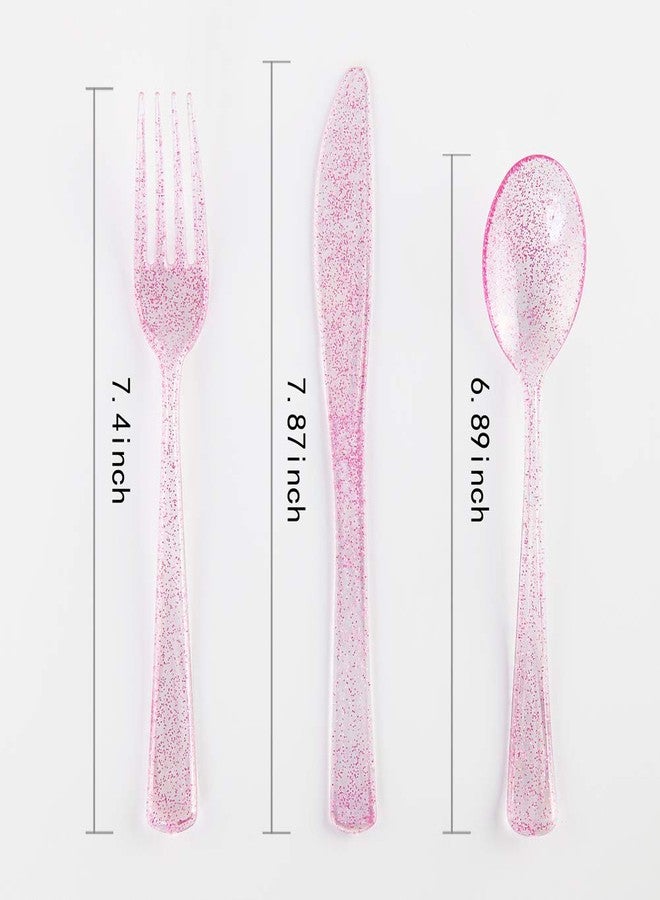WDF Rose Gold Pink Plastic Plates with Pink Plastic Silverware include 40 Dinner & Salad Plates, 40Forks, 40 Knives, 40 Spoons for Wedding/Party - Image 3