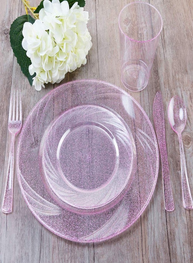 WDF Rose Gold Pink Plastic Plates with Pink Plastic Silverware include 40 Dinner & Salad Plates, 40Forks, 40 Knives, 40 Spoons for Wedding/Party - Image 5