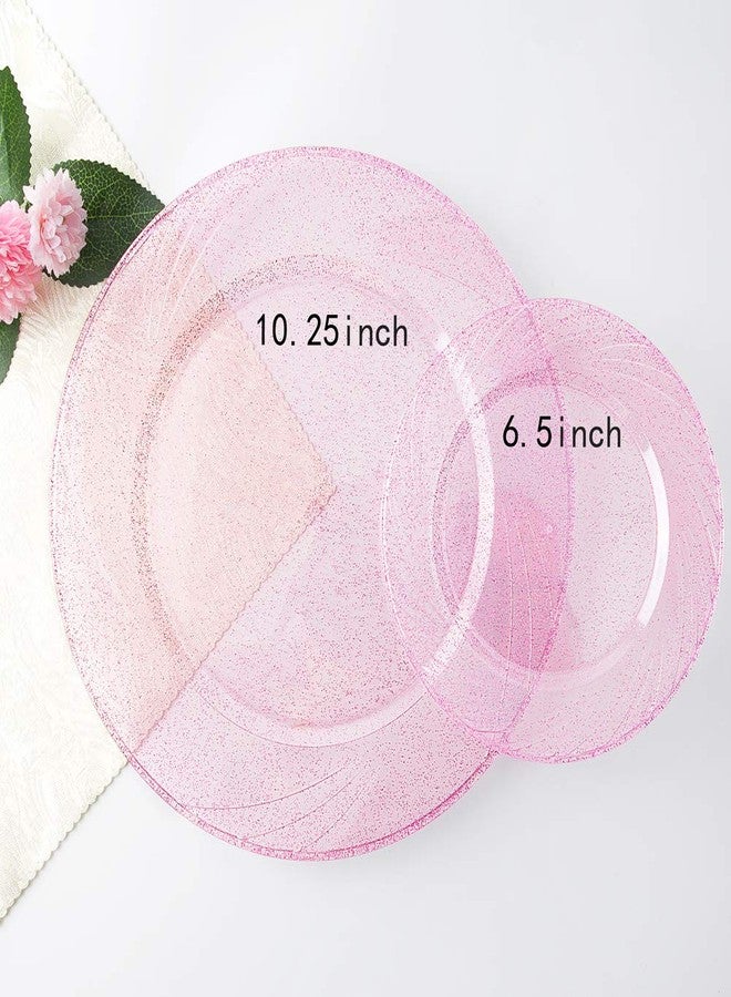 WDF Rose Gold Pink Plastic Plates with Pink Plastic Silverware include 40 Dinner & Salad Plates, 40Forks, 40 Knives, 40 Spoons for Wedding/Party - Image 2