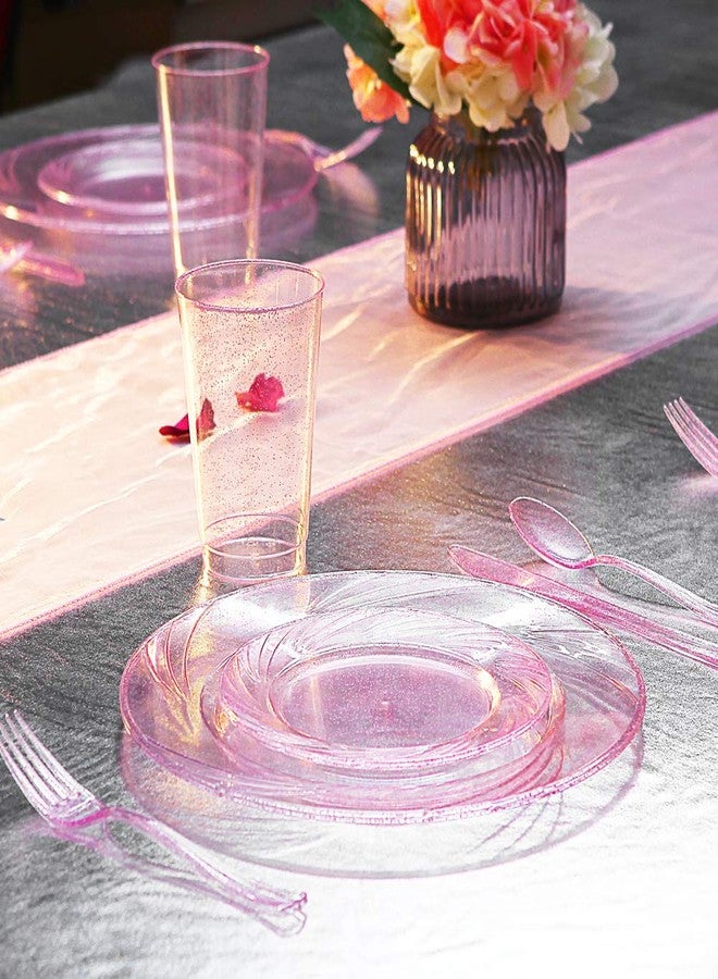WDF Rose Gold Pink Plastic Plates with Pink Plastic Silverware include 40 Dinner & Salad Plates, 40Forks, 40 Knives, 40 Spoons for Wedding/Party - Image 4