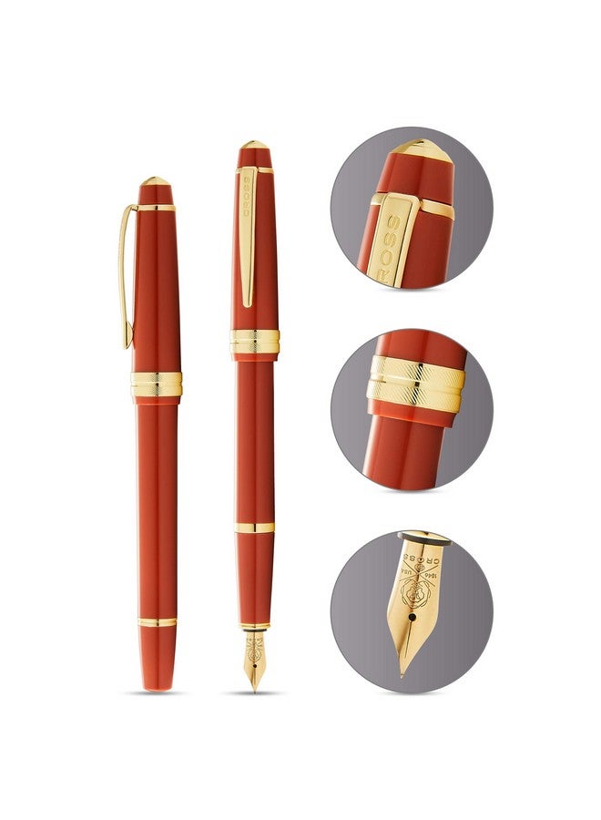 Cross Bailey Light Polished Amber Resin and Gold Tone Fountain Pen - FINE Nib - Image 2