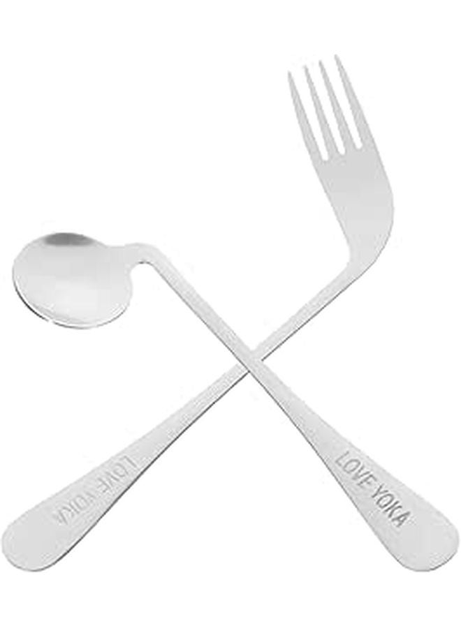 Angled Fork and Spoon Utensil Set Disabled Elderly Patient Food Feeding Aid - Image 1
