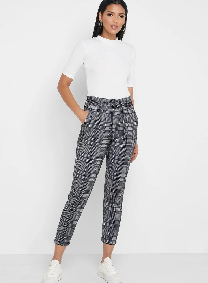 VERO MODA Tie Waist Checked Pants