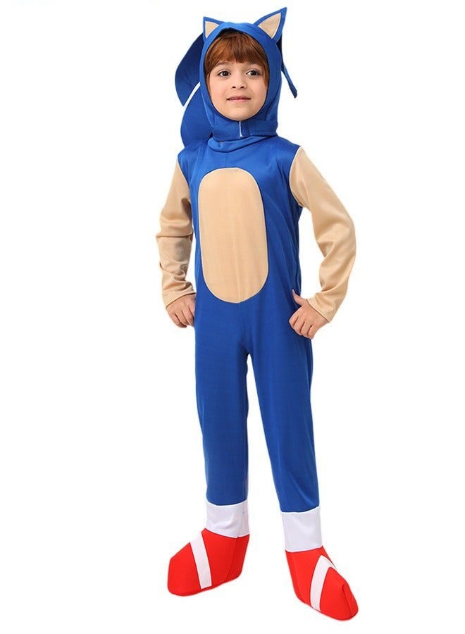 DURKU Children's Sonic Jumpsuit and Gloves Costume Set for Themed Parties - Popular Character Dress Up Outfit, Size: S - Image 3