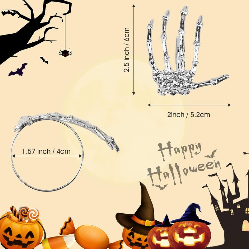 Sophena Halloween Napkin Rings Decoration 8 Pcs, Metal Rings Holders for Home Birthday Party Dinner Table Favors Supplies Halloween Bar Dinning Costume Decor (Silver Skeleton Claw) - Image 5