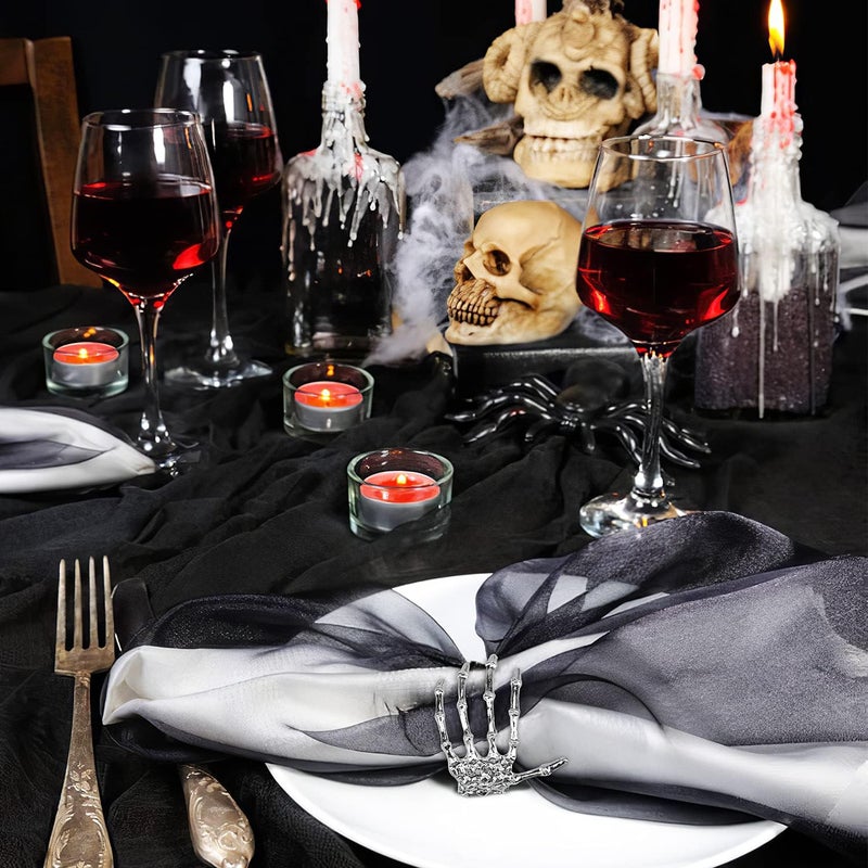 Sophena Halloween Napkin Rings Decoration 8 Pcs, Metal Rings Holders for Home Birthday Party Dinner Table Favors Supplies Halloween Bar Dinning Costume Decor (Silver Skeleton Claw) - Image 3