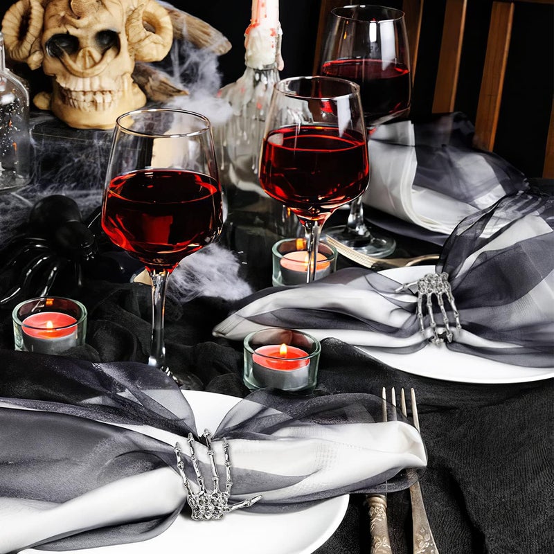 Sophena Halloween Napkin Rings Decoration 8 Pcs, Metal Rings Holders for Home Birthday Party Dinner Table Favors Supplies Halloween Bar Dinning Costume Decor (Silver Skeleton Claw) - Image 2