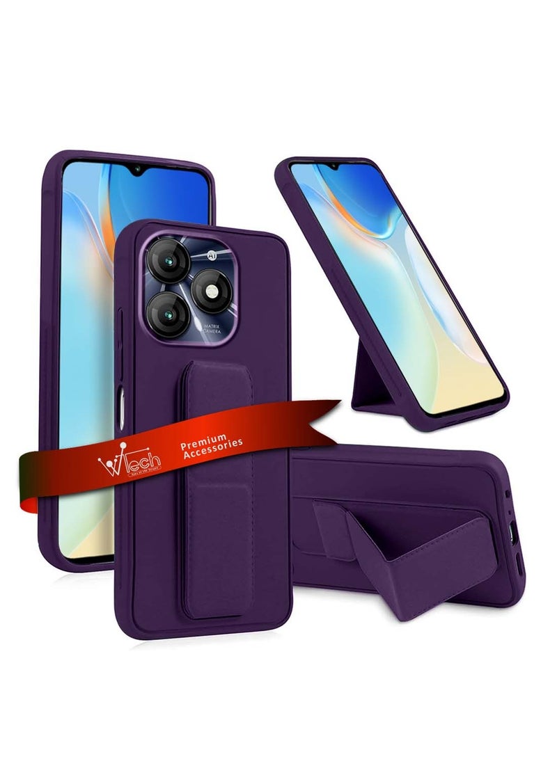 دبليو تيك Itel A70 4G 2023 قبضة يد بمسند مغناطيسي قابل للطي وقبضة إصبع مع غطاء علبة حديد مدمج - أرجواني باذنجاني - Image 1