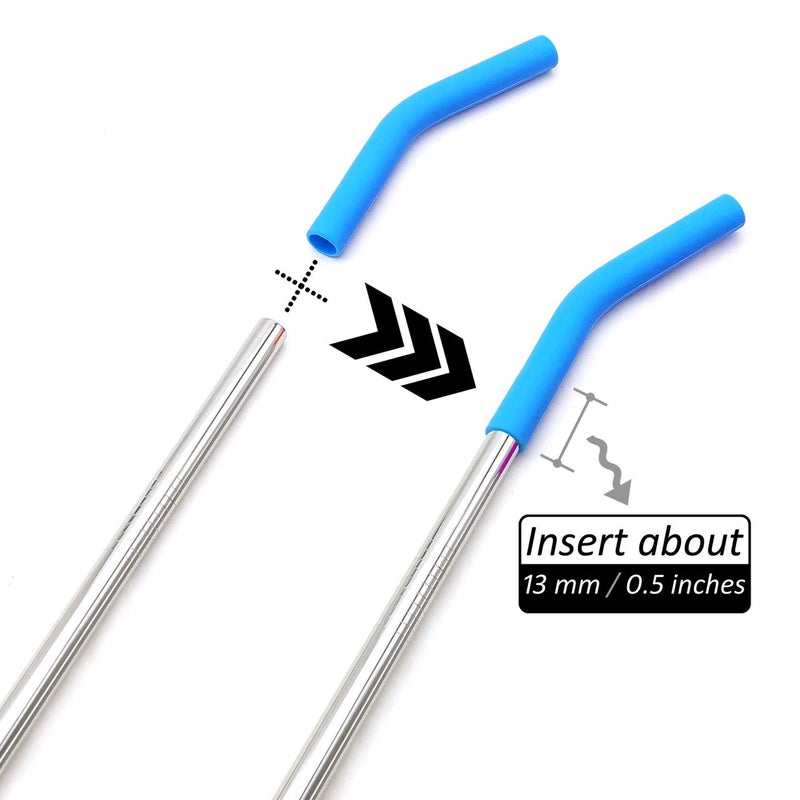 GFDesign Big Drinking Straws Reusable 12" Extra Long 8mm Extra Wide Food-Grade 18/8 Stainless Steel Silicone Elbows Tips for Smoothie Milkshake Cocktail Juice Hot Drinks - Set of 4 + 2 Cleaning Brushes - Image 5