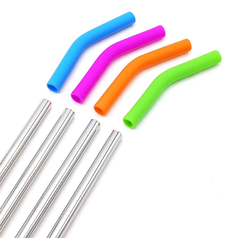 GFDesign Big Drinking Straws Reusable 12" Extra Long 8mm Extra Wide Food-Grade 18/8 Stainless Steel Silicone Elbows Tips for Smoothie Milkshake Cocktail Juice Hot Drinks - Set of 4 + 2 Cleaning Brushes - Image 3
