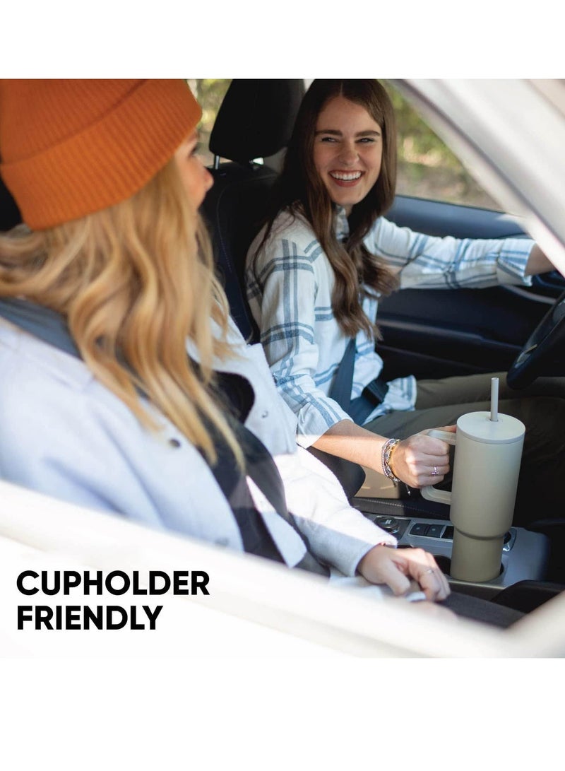 ROEIEIS 40 oz Stainless Steel Tumbler with Handle & Straw Lid - Double-Wall Vacuum Insulated Travel Mug, Keeps Hot/Cold 12 Hours - Coffee Tea Water Bottle (White) - Image 4