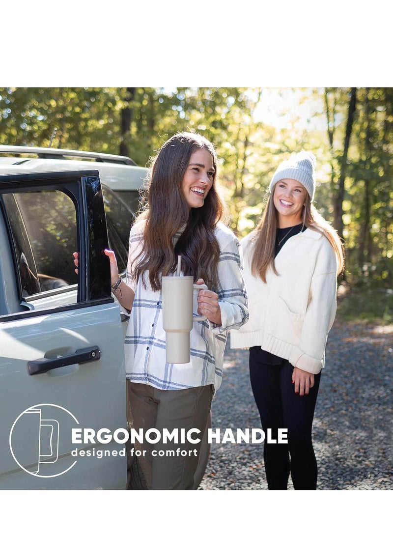 ROEIEIS 40 oz Stainless Steel Tumbler with Handle & Straw Lid - Double-Wall Vacuum Insulated Travel Mug, Keeps Hot/Cold 12 Hours - Coffee Tea Water Bottle (White) - Image 3