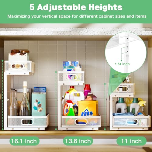 Dolesman Under Sink Organizer, High Adjustable 2 Tier Under Sink Organizers and Storage, Slide out Metal Cabinet Organizers, Pull out Storage Drawer Shelf for Kitchen Bathroom Cabinet (1, White) - Image 5