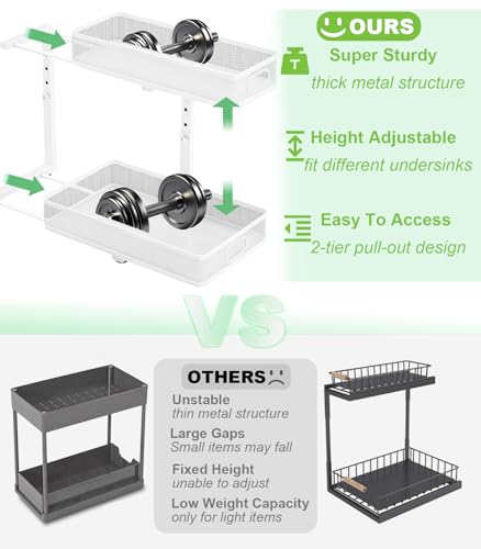 Dolesman Under Sink Organizer, High Adjustable 2 Tier Under Sink Organizers and Storage, Slide out Metal Cabinet Organizers, Pull out Storage Drawer Shelf for Kitchen Bathroom Cabinet (1, White) - Image 2