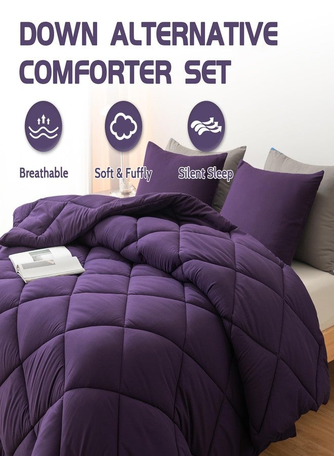Decroom Lightweight Queen Comforter Set with 2 Pillow Sham - 3 Pieces Set - Quilted Down Alternative Comforter/Duvet Insert for All Season - Purple - Queen Size - Image 3
