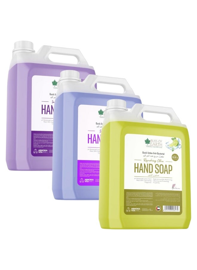 BLISS OF EARTH Hand Wash Refill, Refreshing Lavish Lavender & Luxury Lily & Citrus Pack of 3, 15 Litres.  - Image 1