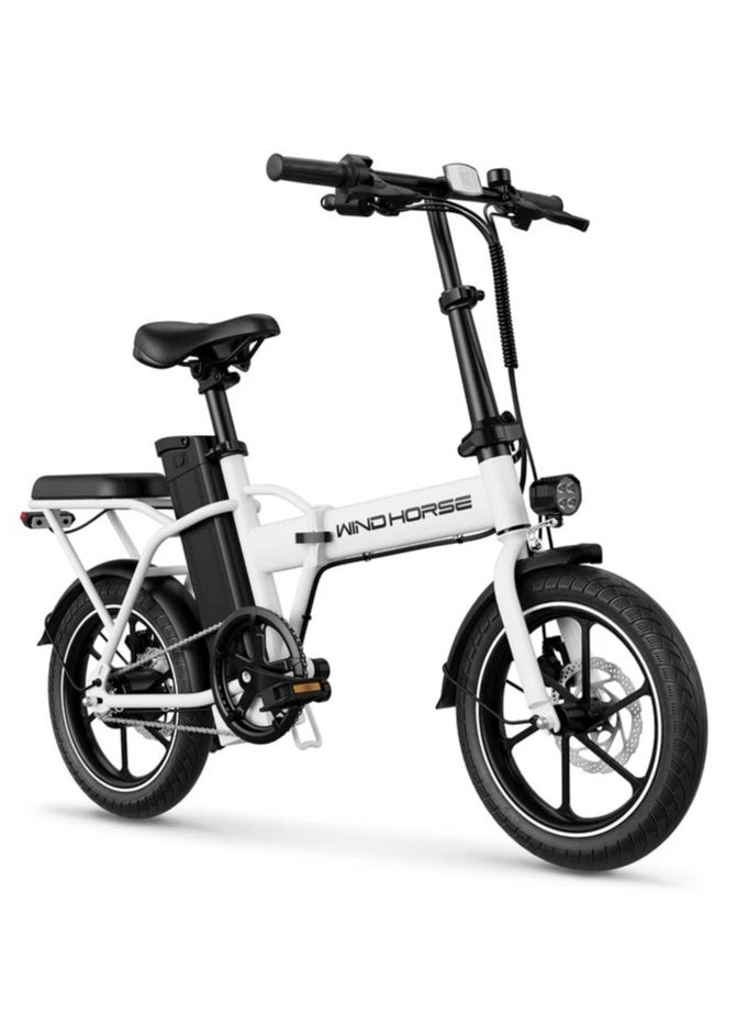 Wind Horse Folding Electric Bike with 350W High Speed Motor, 36V 8AH Battery, 40 KM/H Speed, 35 KM Range, Dual Disk Brakes, Carbon Alloy Frame and 16 Inches Tires, Front Suspension Fort, Portable Electric Bike with Dual Seat  - Image 1