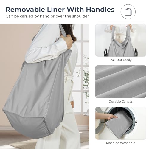 STO STO Laundry Hamper 4 Section, 140L Rolling Laundry Sorter Cart with Removable and Washable Liner Bag, Clothes Hamper with Wheels and Metal Handle for Laundry Room and Bedroom, Gray - Image 4