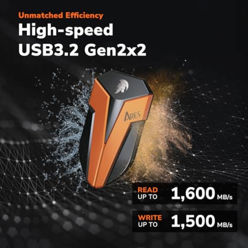 External SSD, external solid state drive Portable SSD external USB 3.2 Gen 2x2 Type-C OTG supported compatible with PS5 and Xbox, up to 1600/1500 MB/s, IP67 waterproof - ARES Amber Shield - Image 2