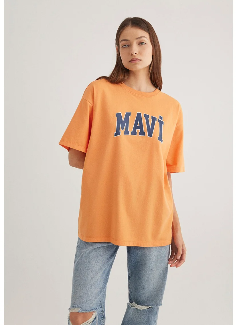 MAVI Orange T-Shirt with Blue Logo Print 1600843-71407