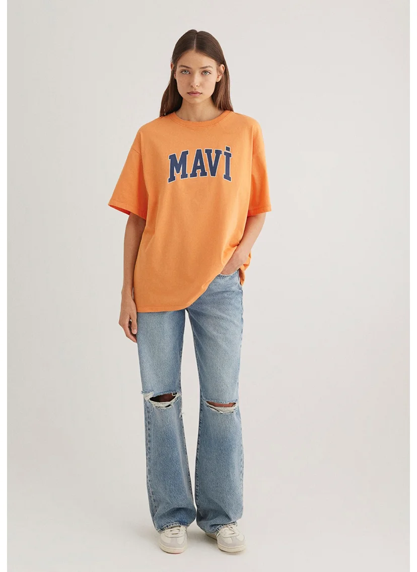 MAVI Orange T-Shirt with Blue Logo Print 1600843-71407