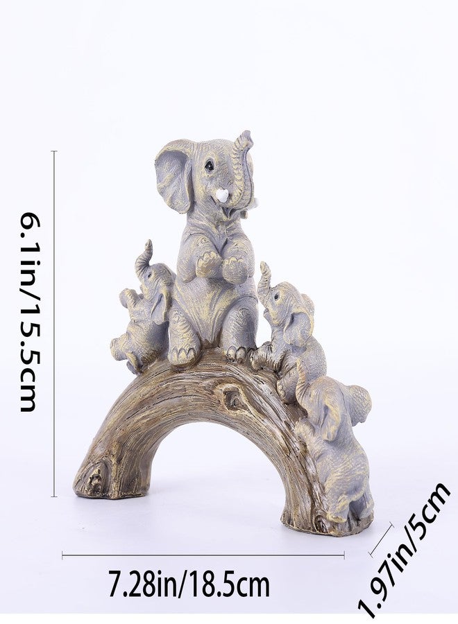 suruim Cute Elephant Statues - Good Luck Elephant and Her Three Children Playing on a Log Bridge for Living Room, Bedroom, Office Decor (Brown) - Image 3