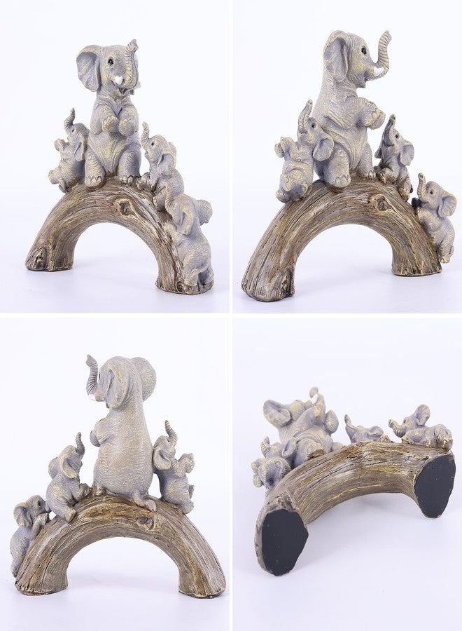 suruim Cute Elephant Statues - Good Luck Elephant and Her Three Children Playing on a Log Bridge for Living Room, Bedroom, Office Decor (Brown) - Image 4